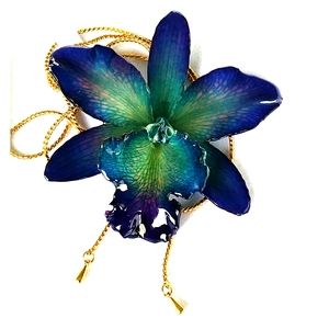 Orchid flower jewelry necklace blue